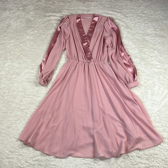 Vintage Unbranded chiffon satin, semi sheer midi dress, size med - Picture 4 of 8